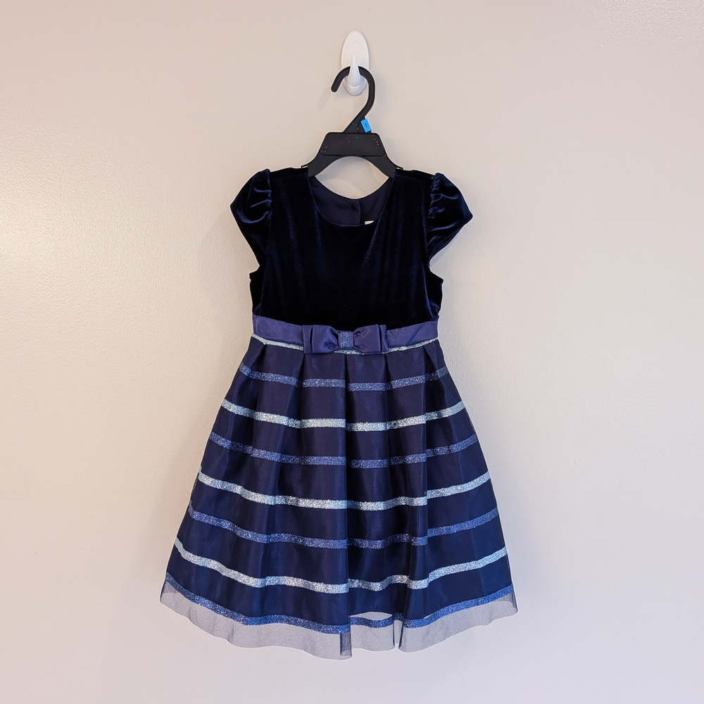 Jona Michelle Navy and Silver Striped Dress